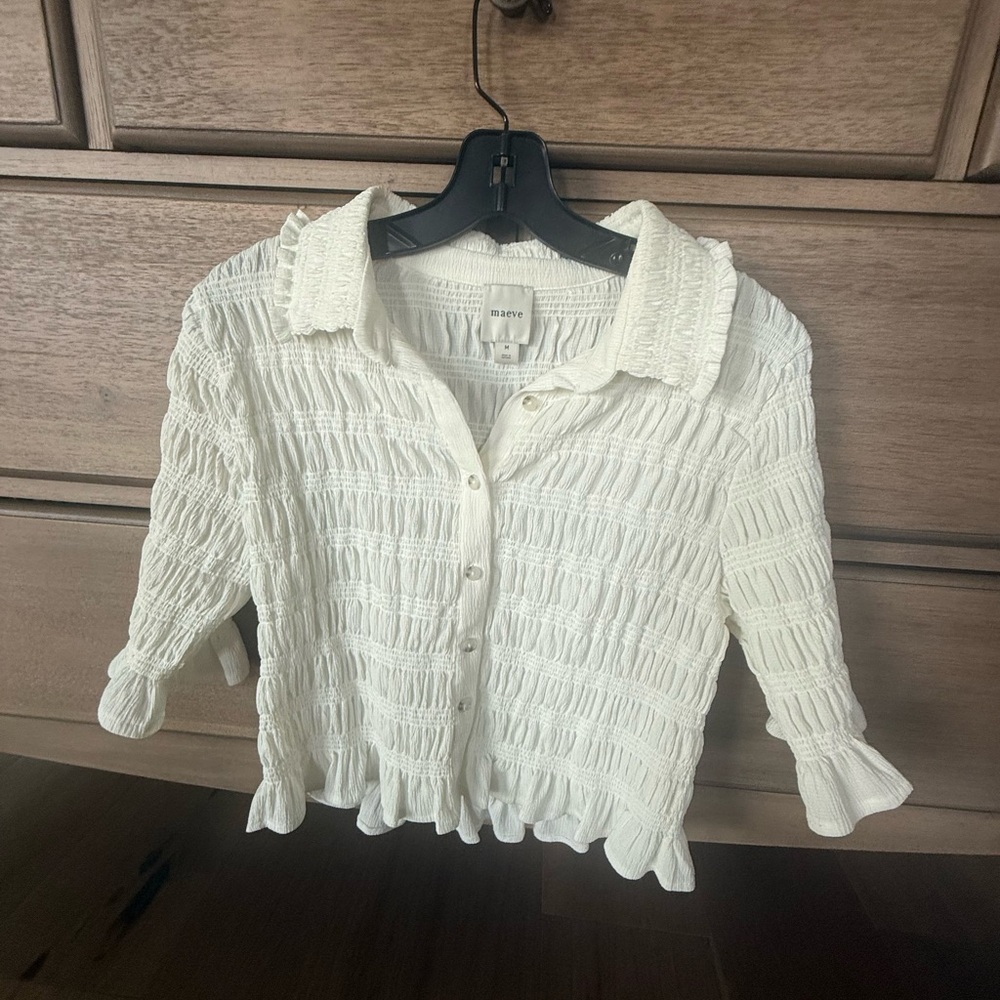 Maeve Cream Textured Button Down Shirt